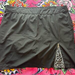 Women's Black Skort with Animal-Print Zip Inset